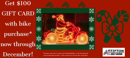 Get $100 HD gift card with bike purchase