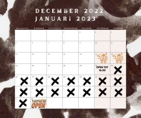 Sluitingsdagen tijdens december '22 en januari '23
