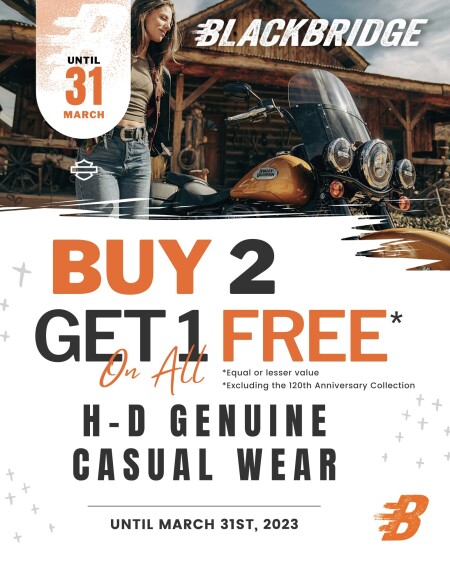 Buy 2 Get 1 Free on all H-D Genuine Casual Wear
