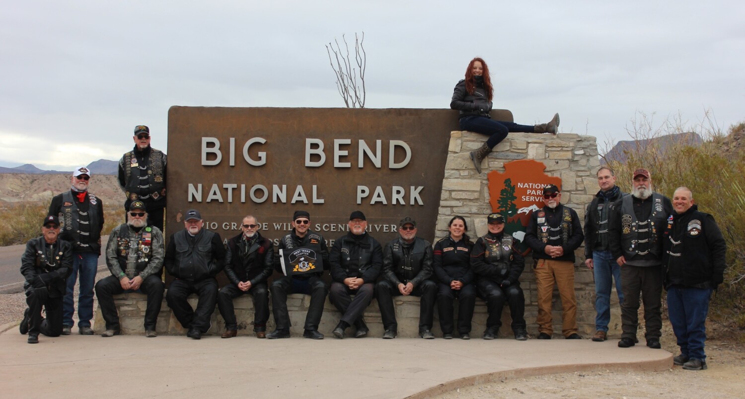 West Texas HOG Chapter Posing at Big Bend Sign
