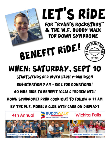 Ride for Ryan's Rockstars to Benefit WF Down Syndrome Buddy Walk + Saturday Cook-Out for WF Model A Club!