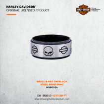 H-D SKULL & B&S ON BLACK STEEL BAND RING