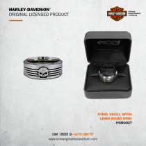 H-D STEEL SKULL WITH LINES BAND RING