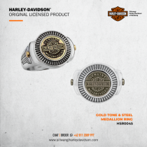 H-D GOLD TONE & STEEL MEDALLION RING