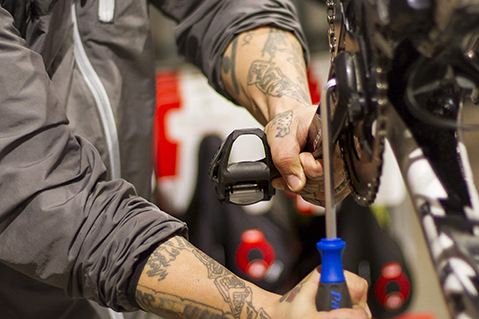 our head of service Diego Viasus working on bike