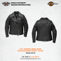 H-D® Women's Bezel Biker Collar Leather Jacket - Black