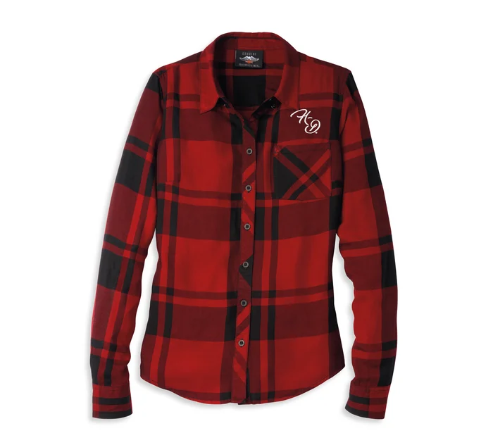 Košulja, Women's Silver Wing Script Font One Pocket Plaid Shirt