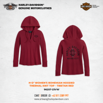 Harley-Davidson® Women's Bohemian Hooded Thermal Knit Top - Tibetan Red