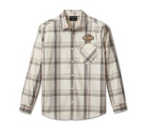 SHIRT-WOVEN,OFF WHITE PLAID