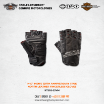 Harley-Davidson® Men's 120th Anniversary True North Leather Fingerless Gloves