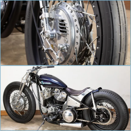 The award-winning custom Shovelhead from Japan is the Cyanos Harley-Davidson FL.