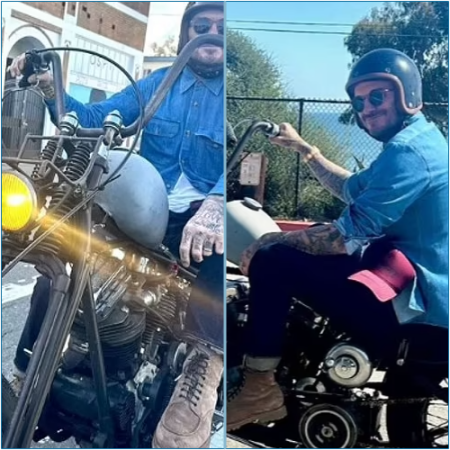 David Beckham embarks on a cruise with his classic Harley Davidson motorcycle, expressing nostalgia