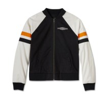 WOMEN'S STACKED BAR & SHIELD BOMBER JACKET