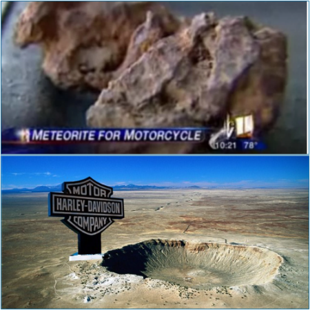 A man trades a meteorite for a Harley- Davidson motorcycle