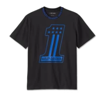 メンズ・#１レーシング半袖Tシャツ・ハーレーブラック