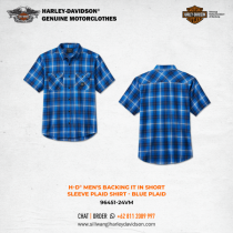 Harley-Davidson® Men's Backing It In Short Sleeve Plaid Shirt - Blue Plaid