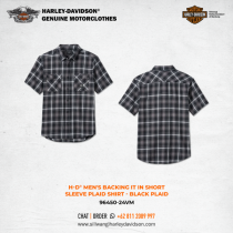 Harley-Davidson® Men's Backing It In Short Sleeve Plaid Shirt - Black Plaid