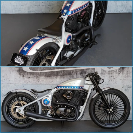 The customized Harley-Davidson Street 500 Bobber flaunts a paint job paying homage to Evel Knievel.