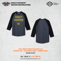 Harley-Davidson® Men's Throttle Back 3/4 Sleeve Tee - Colorblocked - Ombre Blue
