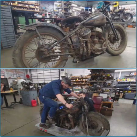 Pair endeavors to kick-start a neglected Harley-Davidson left idle for six decades.