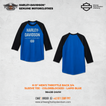 Harley-Davidson® Men's Throttle Back 3/4 Sleeve Tee - Colorblocked - Lapis Blue