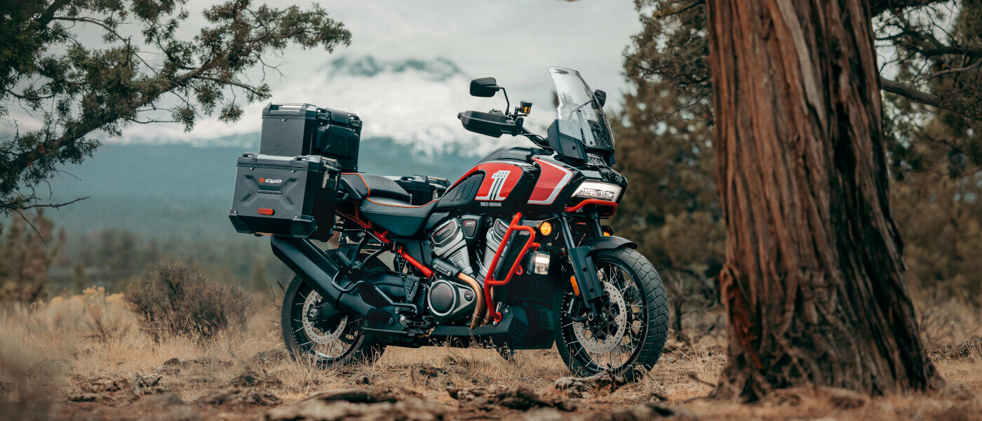 2024 Harley-Davidson CVO Pan America parked in a forest