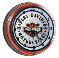 Harley-Davidson® Diamond Plated Bar & Shield Neon Clock, Orange Neon