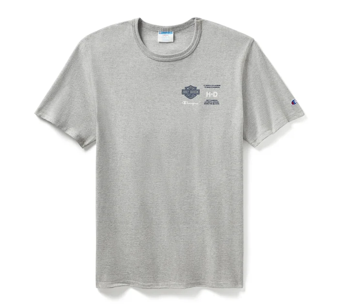 チャンピオンｘハーレー・ファナティックTシャツ・グレーヘザーXネイビー