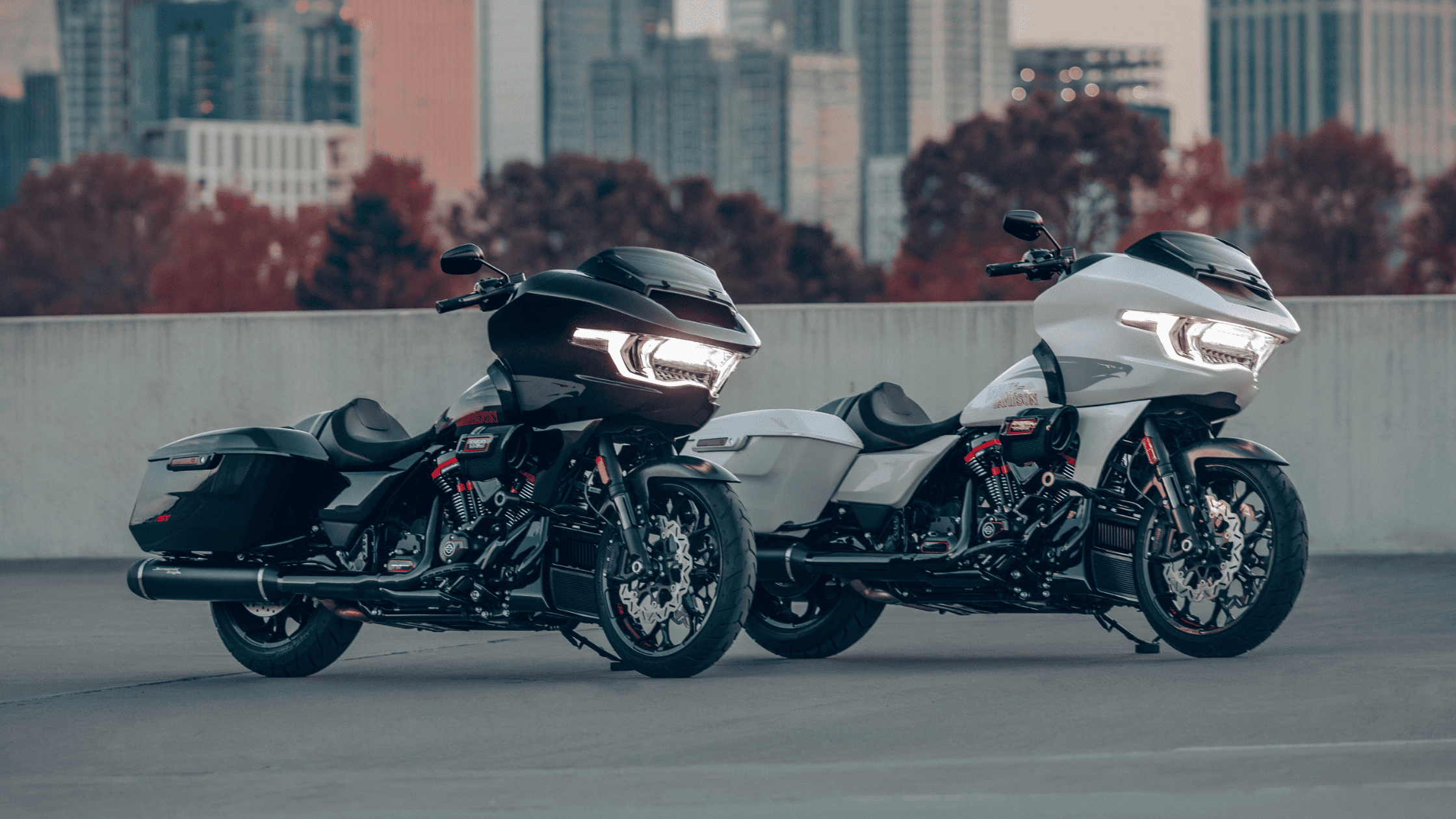 2024 Harley-Davidson® CVO™ Road Glide® ST bikes in sleek black and white