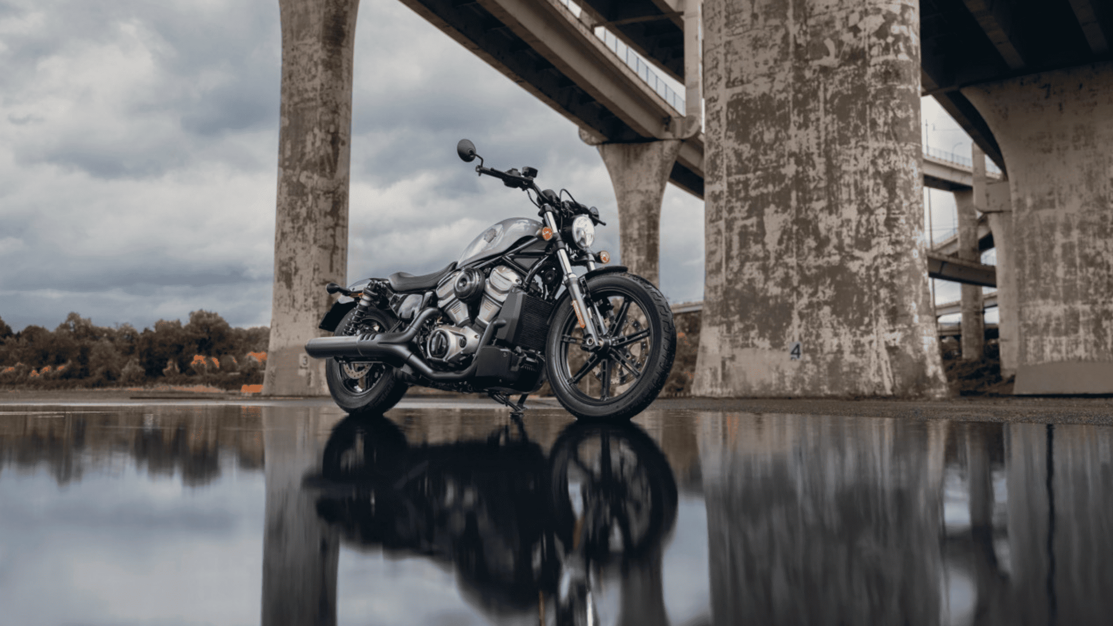 2024 Harley-Davidson® Nightster® parked under urban bridge with reflections