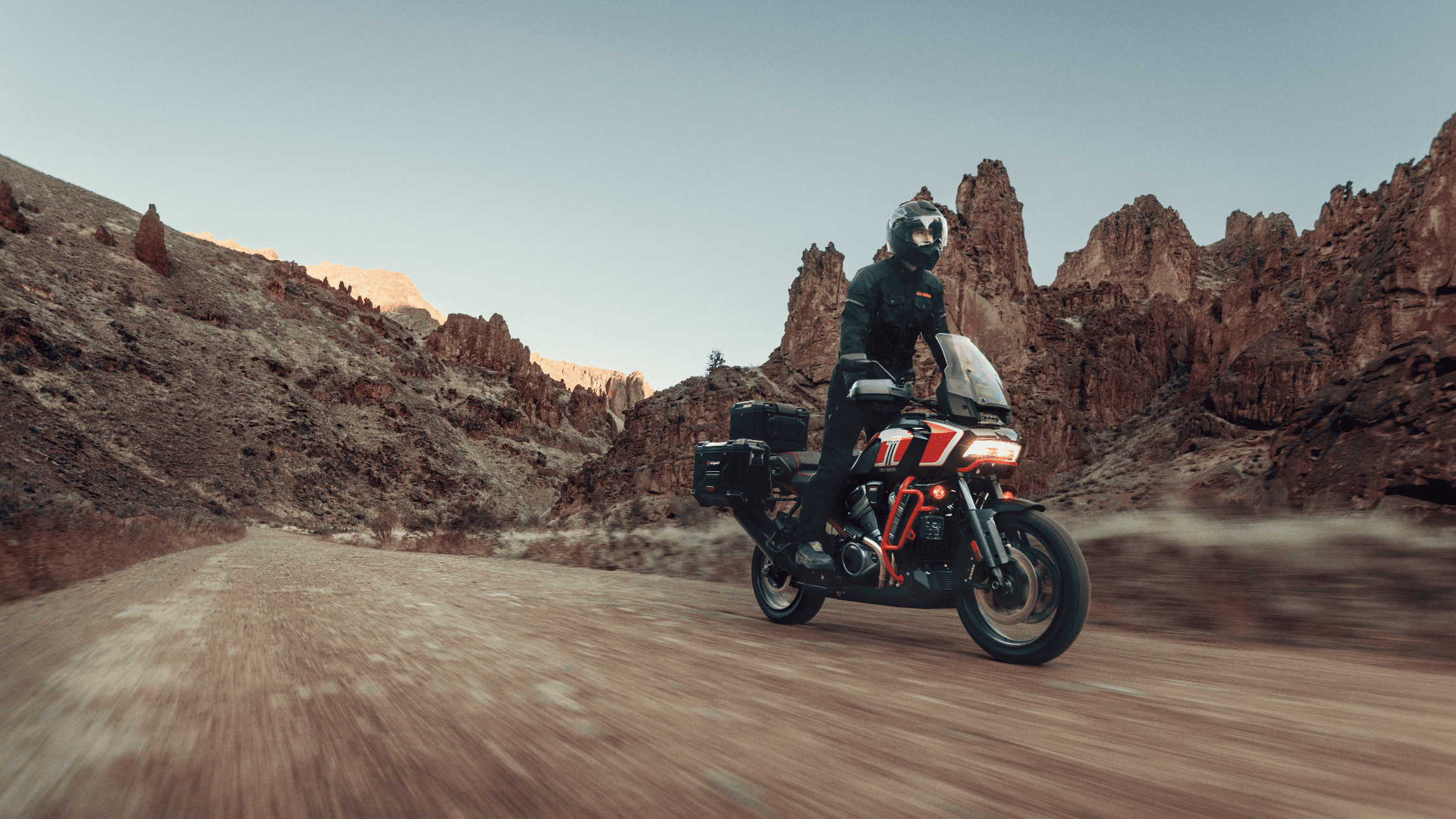 2024 Harley-Davidson® CVO™ Pan America® tackling rugged desert terrain ride.