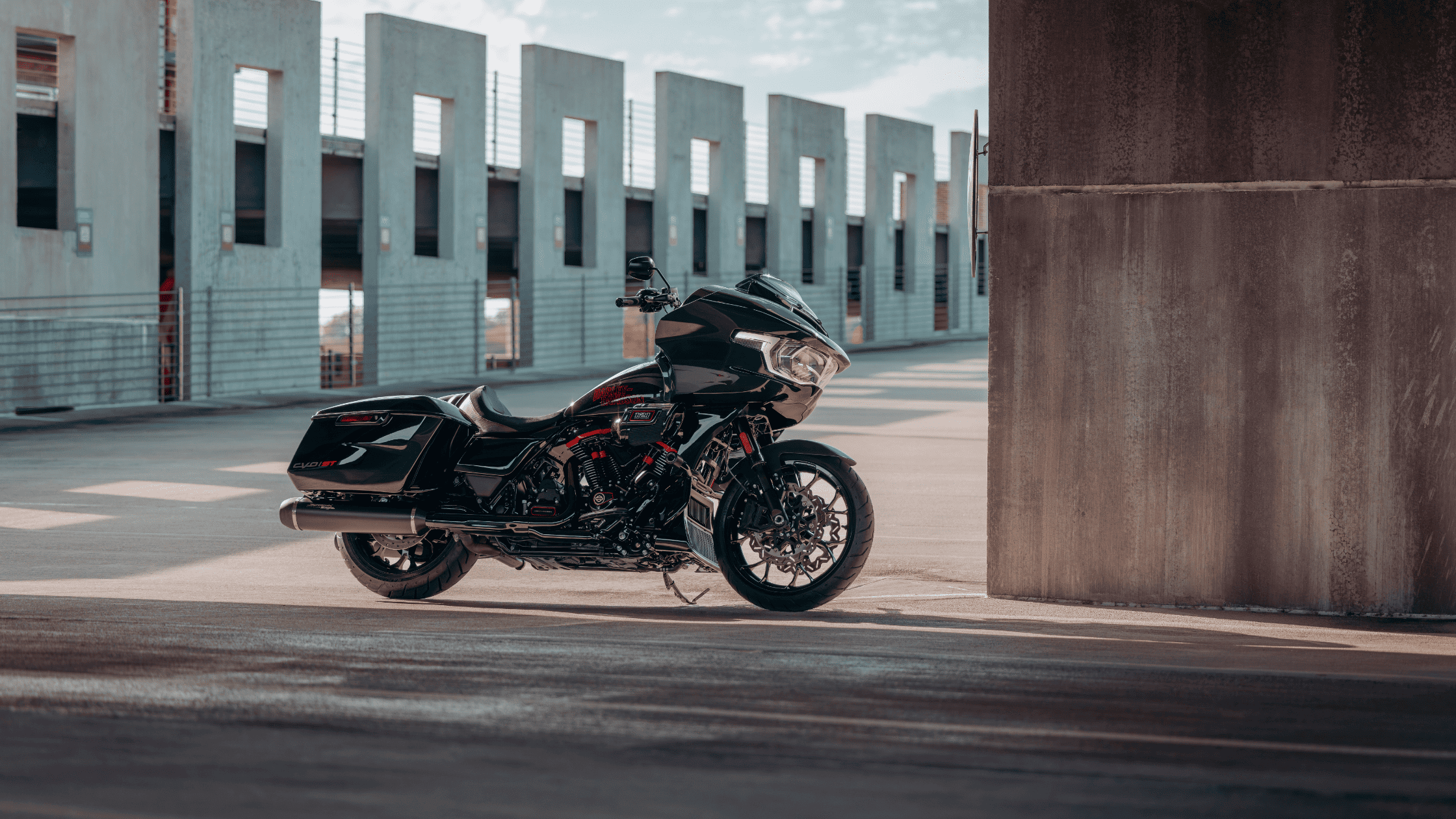 2024 Harley-Davidson® CVO™ Road Glide® ST in black parked in urban setting