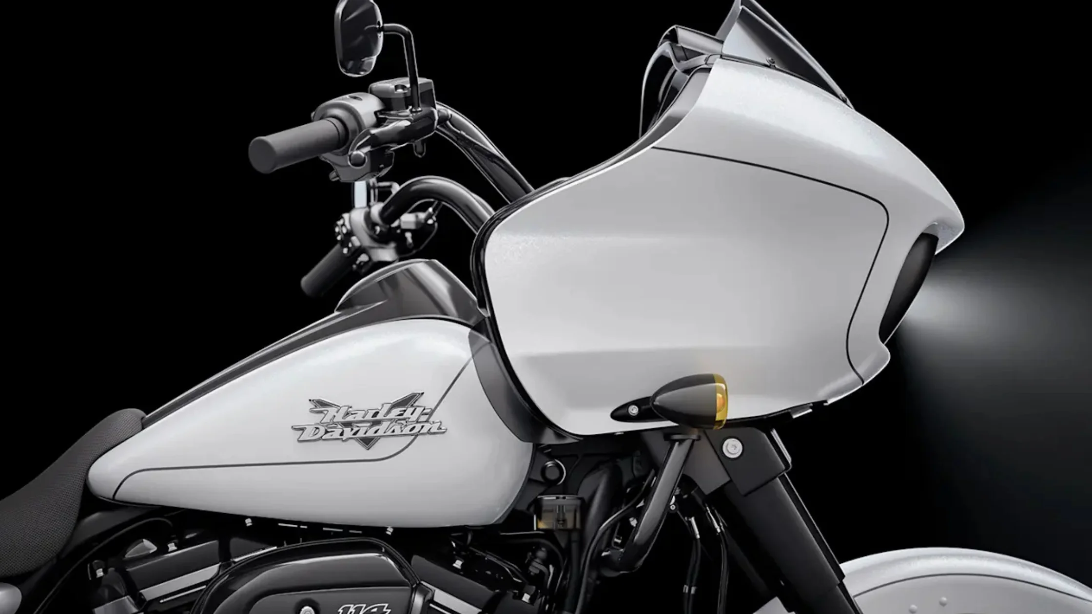 Close-up of the 2025 Road Glide 3, showcasing its sleek fairing and design.