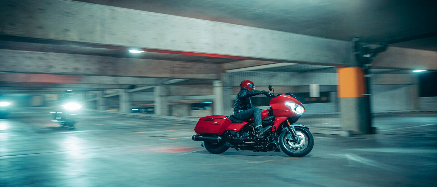 2025 Harley-Davidson CVO Road Glide ST turning in a parking garage