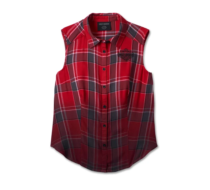 Chemise sans manches Simmering pour femmes - YD Plaid - Bold Red