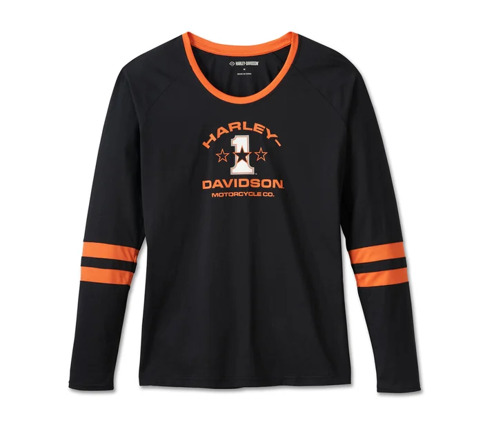 Haut à manches raglan longues First-Class pour femmes - Colorblock - Harley Black & Harley Orange