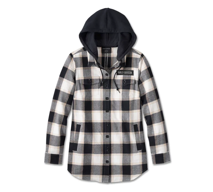 Tunique Thrill Seeker avec capuche amovible pour femmes - YD Plaid - Black Beauty