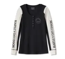 Henley à boutons-pression Willie G Skull à manches longues pour femmes - Colorblocked - Black Beauty