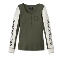 Henley à boutons-pression Willie G Skull à manches longues pour femmes