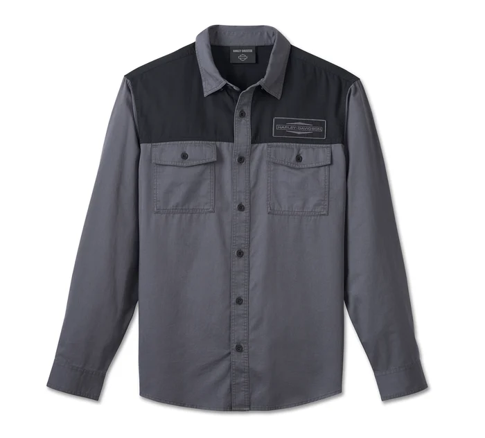 Chemise Stacked Bar & Shield à manches longues pour hommes - Colorblock - Harley Black & Ombre Blue