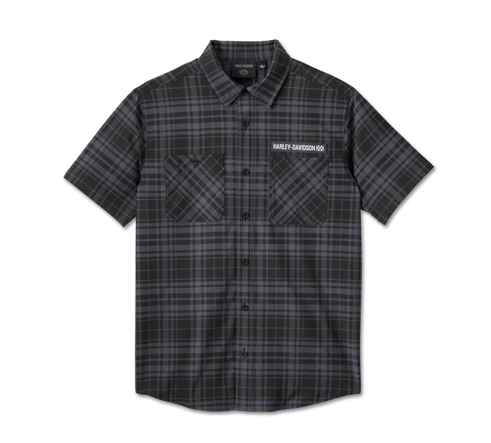 Chemise à carreaux Enduro à manches courtes pour hommes - Black Plaid