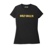 レディース バー＆シールドゴールドロゴグラフィックTシャツ