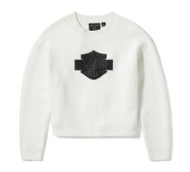 WOMEN'S BAR & SHIELD FAUX LEATHER PATCH SWEATER