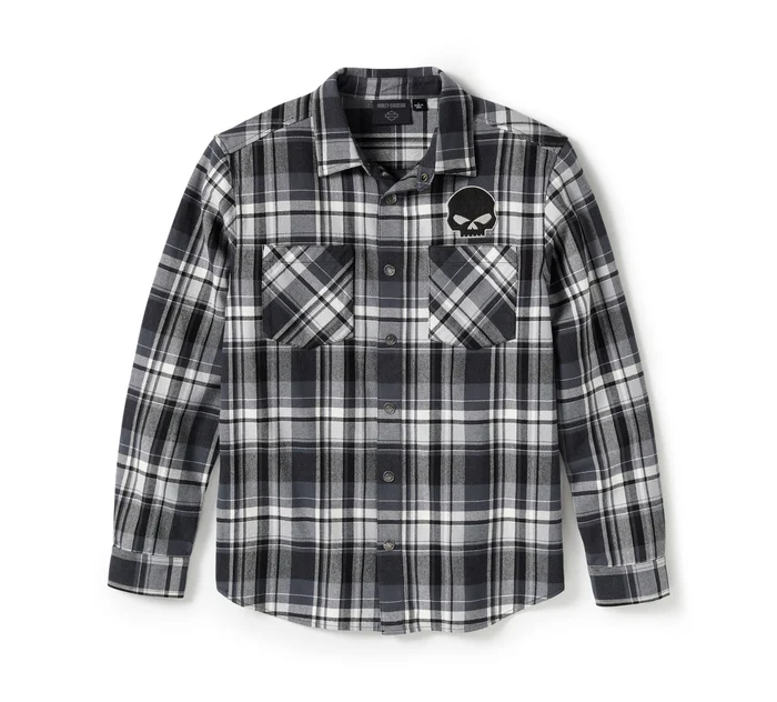 Willie G Skull Plaid Long Sleeve Shirt