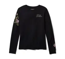 Rose & Thorn Bling Long Sleeve Top - Harley Black