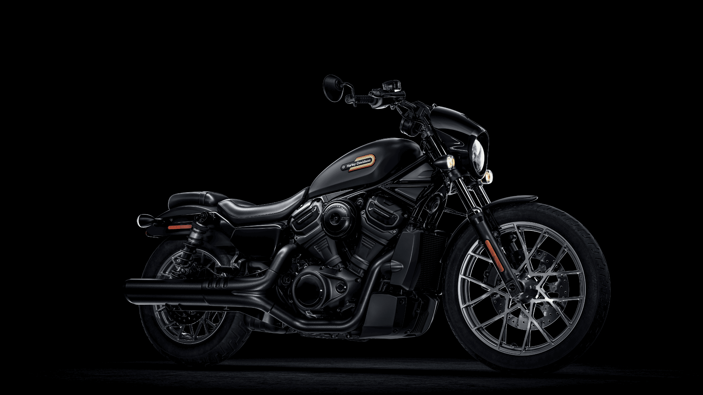 Angled view of a black 2025 Harley-Davidson® Nightster® S sport cruiser motorcycle.