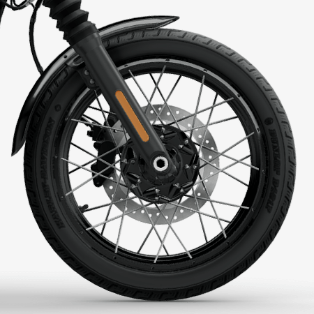 19-in. front and 16-in. tubeless laced aluminum