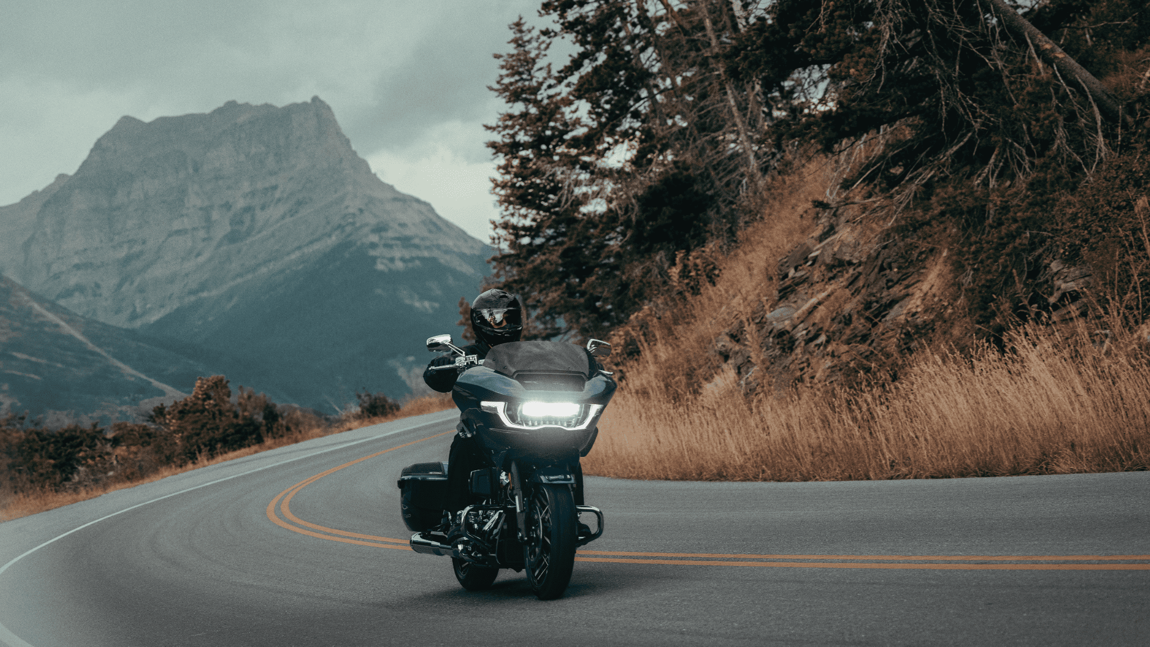 Rider on a 2025 Harley-Davidson® CVO™ Road Glide® navigating a winding mountain road