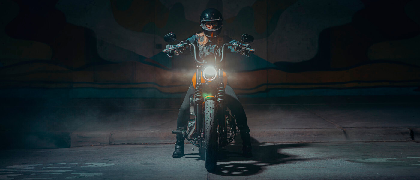 2025 HD Street Bob with rider at night