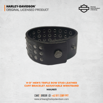 Harley-Davidson Triple Row Stud Genuine Leather Adjustable Cuff, Black